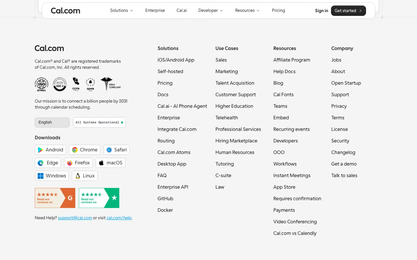 cal.com — Footer