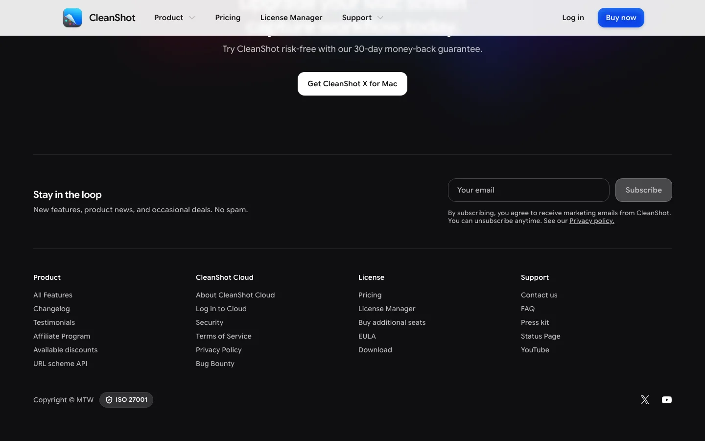 cleanshot.com — Footer