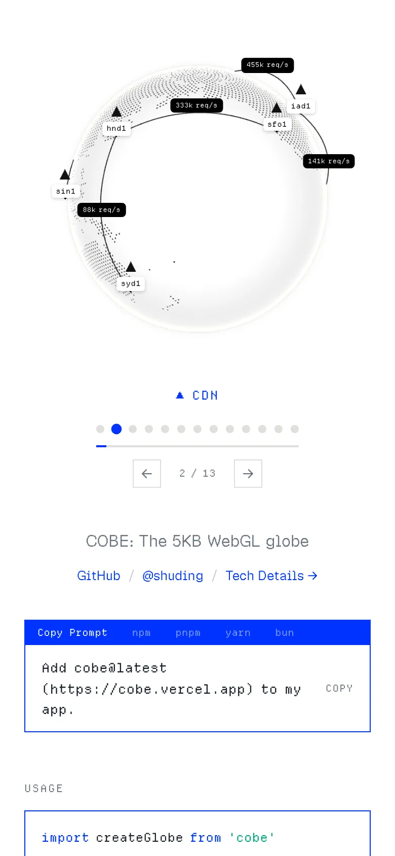 cobe.vercel.app — Mobile