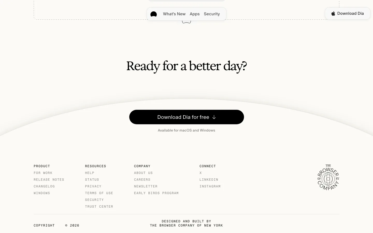 Dia · Oct 2026 — Footer