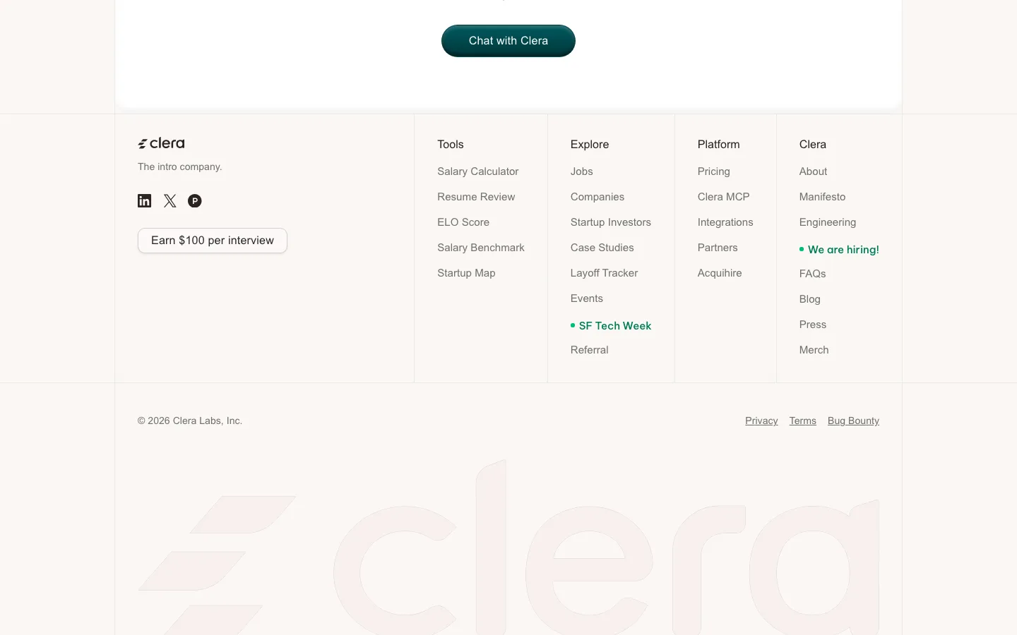 getclera.com — Footer