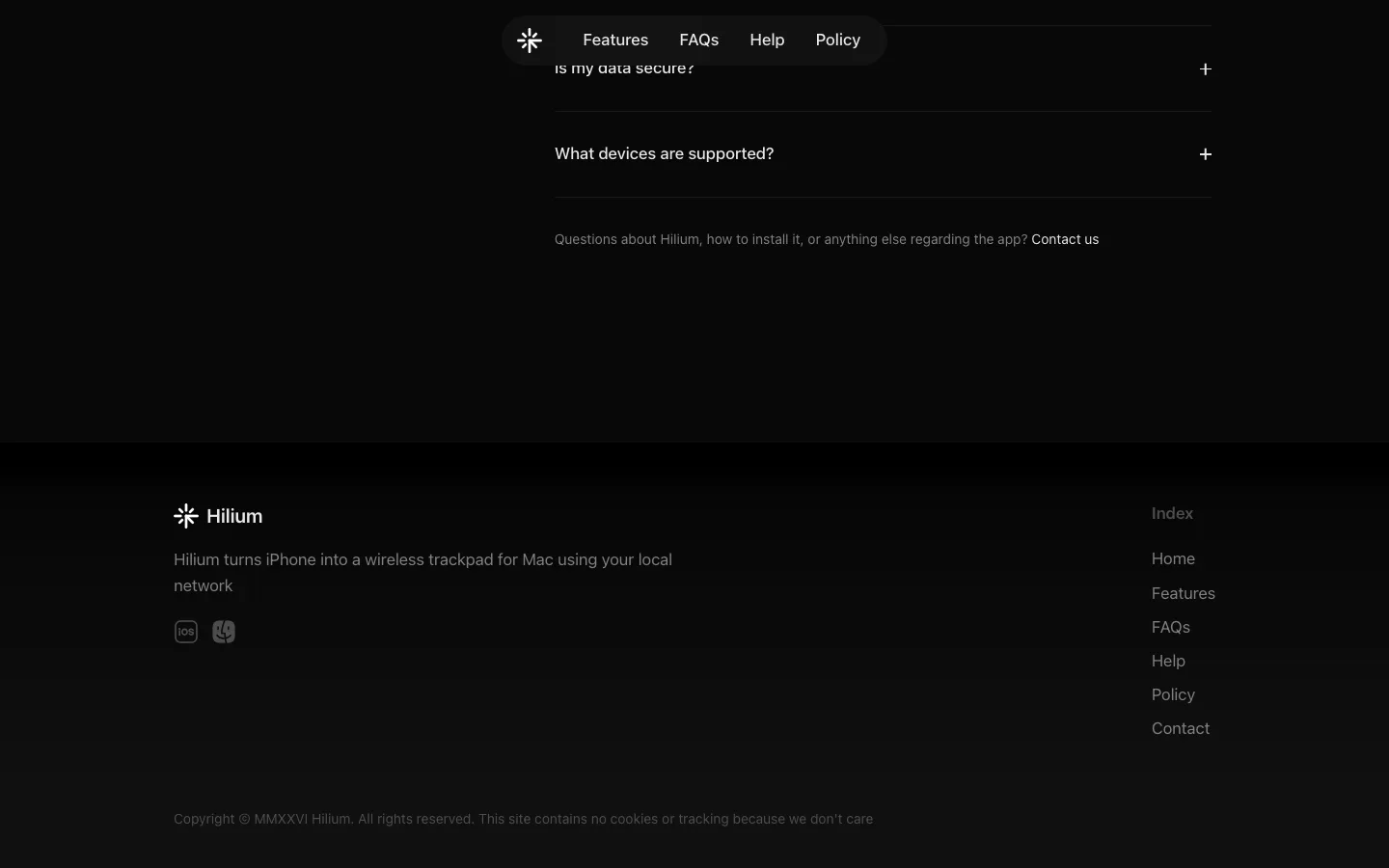 hilium.app — Footer