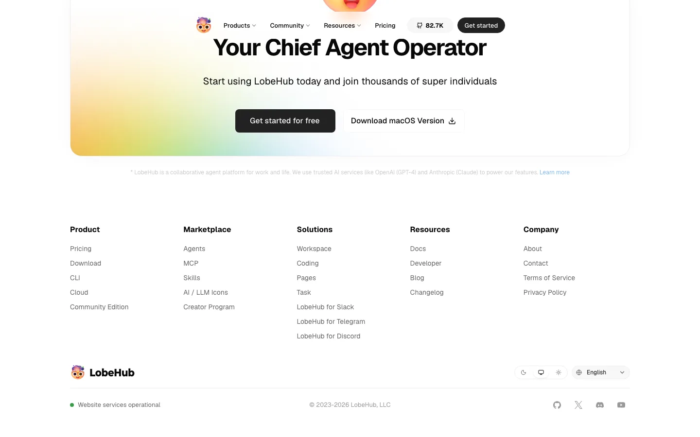 lobehub.com — Footer