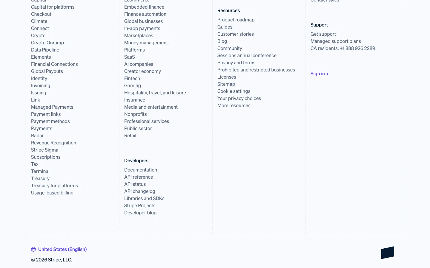 stripe.com — Footer